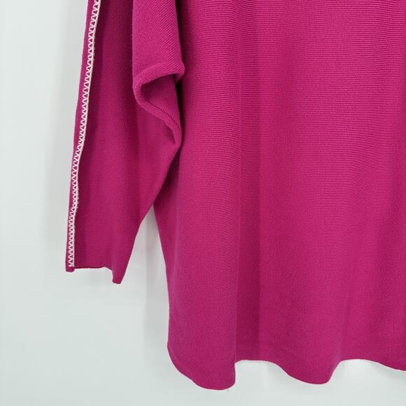 Aaeda Sweater Womens 2X Pink Pullover White Trim Stitch Dolman Sleeve Oversized - Picture 3 of 10